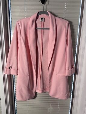 Anne Klein Pink Open Front Blazer One Size (Fits M/L) | Rolled Sleeve Jacket